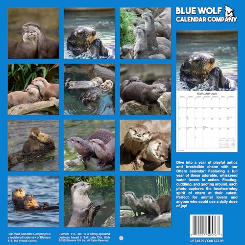 2026 Otters Monthly Wall Calendar | 12" x 24" | Animals Calendar 2025-2026
