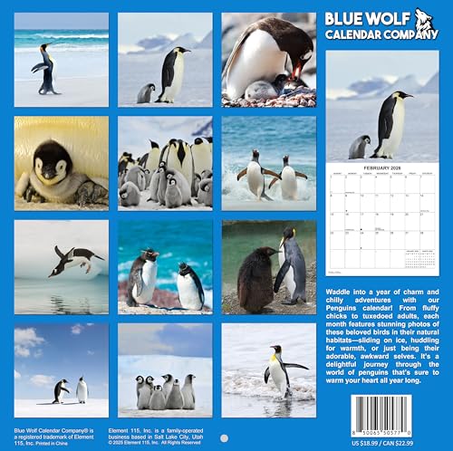 2026 Penguins Monthly Wall Calendar | 12" x 24" | Animals Calendar 2025-2026