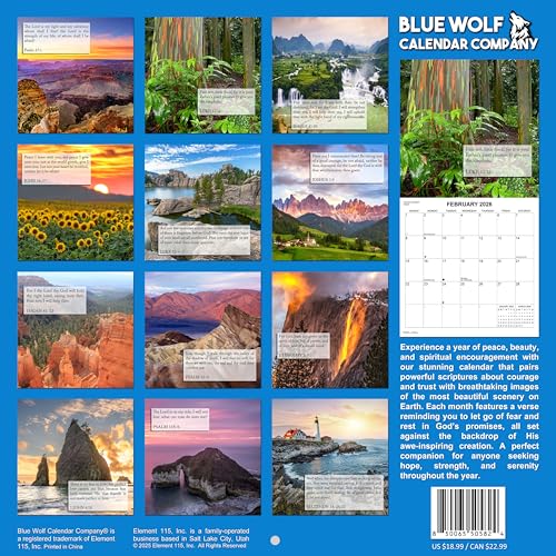 2026 Fear Not Bible Verses Monthly Wall Calendar | 12" x 24" | Religious Calendar 2025-2026