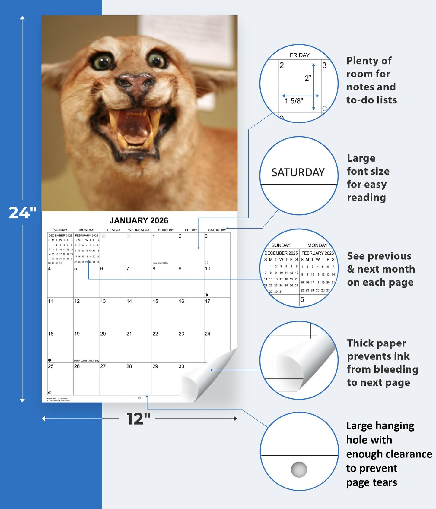 2026 Taxidermy Fails Monthly Wall Calendar - Funny Gag Gift | 12" x 24" | Bad Taxidermy Prank Gift Calendar 2025-2026