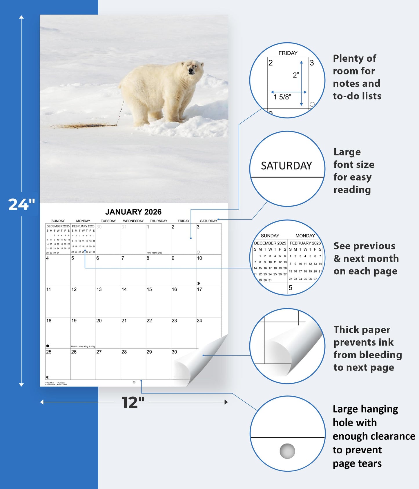 2026 Crapping Creatures Monthly Wall Calendar | 12" x 24" | Prank Gift White Elephant or Gag Gift Calendar 2025-2026