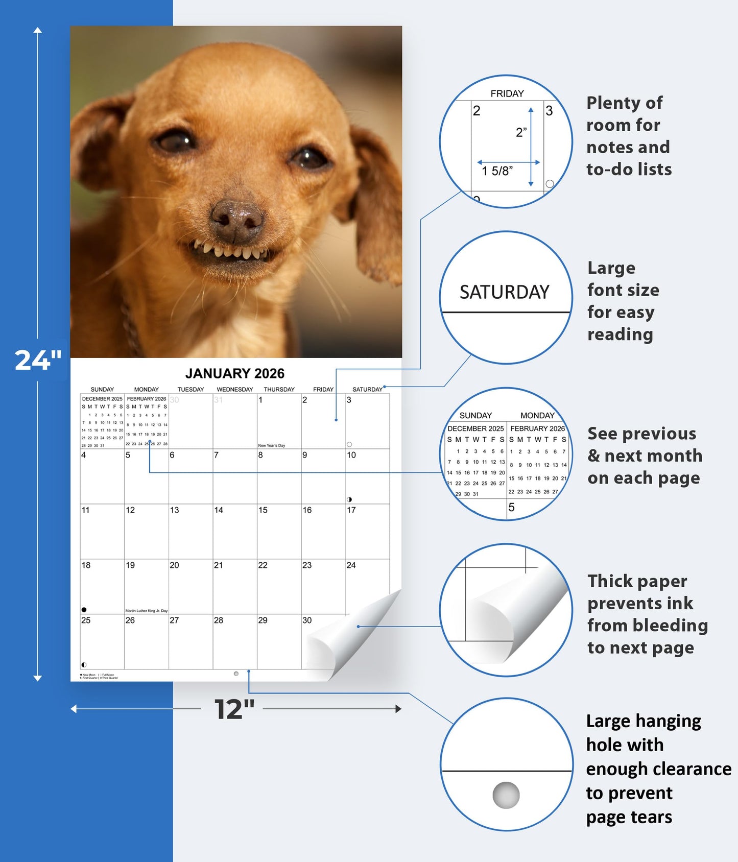 2026 Ugly Dogs Monthly Wall Calendar | Hilarious Gag Gift for Dog Lovers | Funny Dogs White Elephant Gift Calendar September 2025 - December 2026