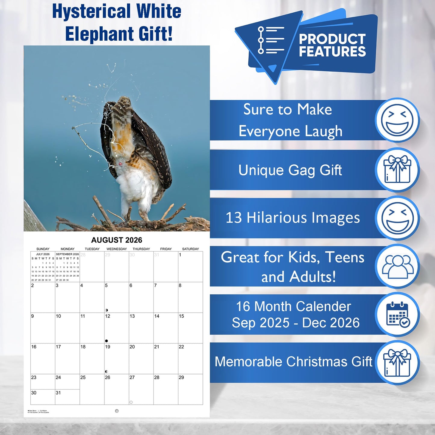 2026 Crapping Creatures Monthly Wall Calendar | 12" x 24" | Prank Gift White Elephant or Gag Gift Calendar 2025-2026