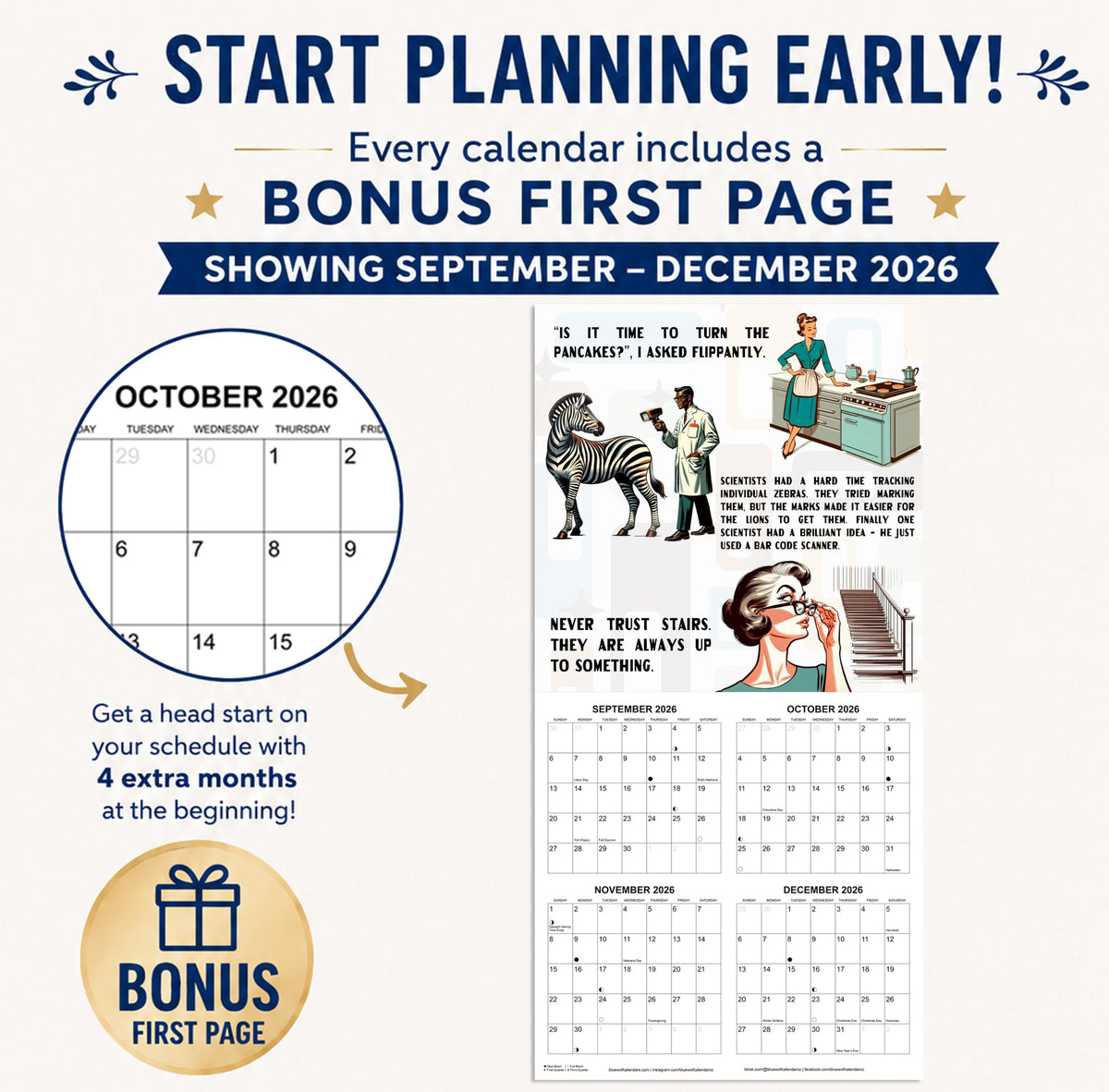 2027 Dad Jokes Funny Monthly Wall Calendar | Vintage Style Drawings | Funny Gift Calendar 2026-2027
