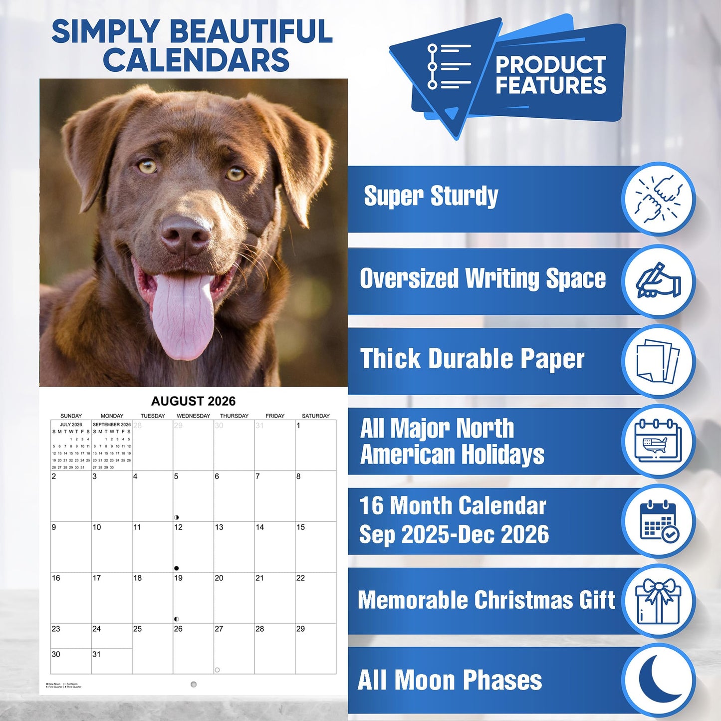 2026 Labs Monthly Wall Calendar | 12" x 24" | Labrador Retriever Dogs Calendar September 2025- December 2026