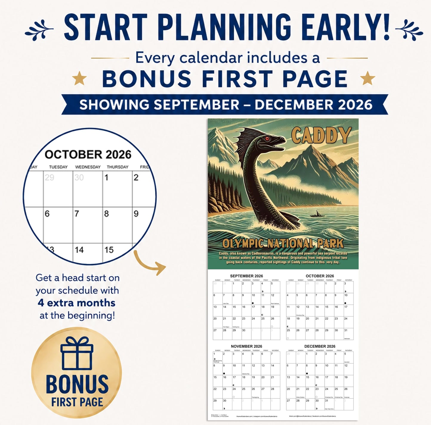 2027 National Park Lore - Cryptids in National Parks Monthly Wall Calendar | Monsters Gift Calendar 2026-2027