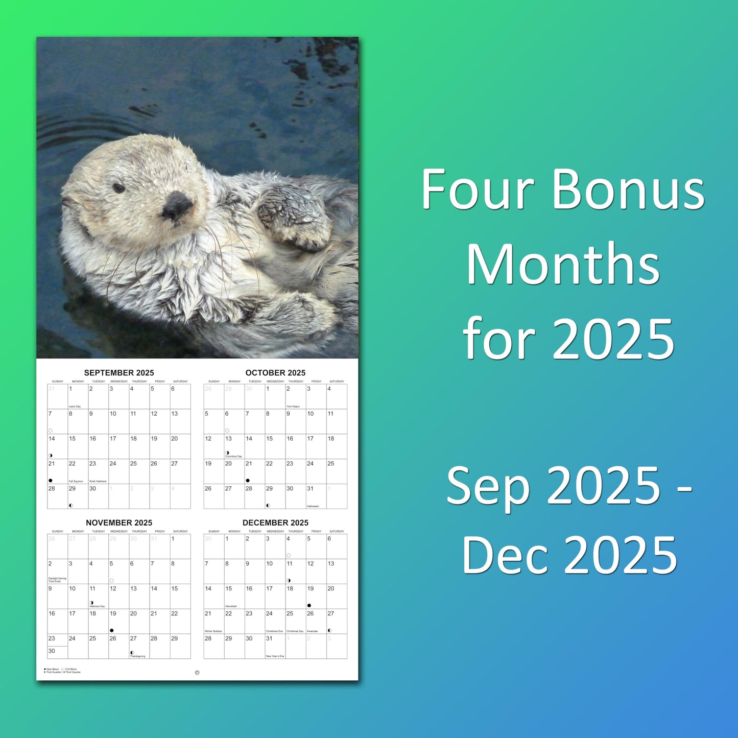 2026 Otters Monthly Wall Calendar | 12" x 24" | Animals Calendar 2025-2026