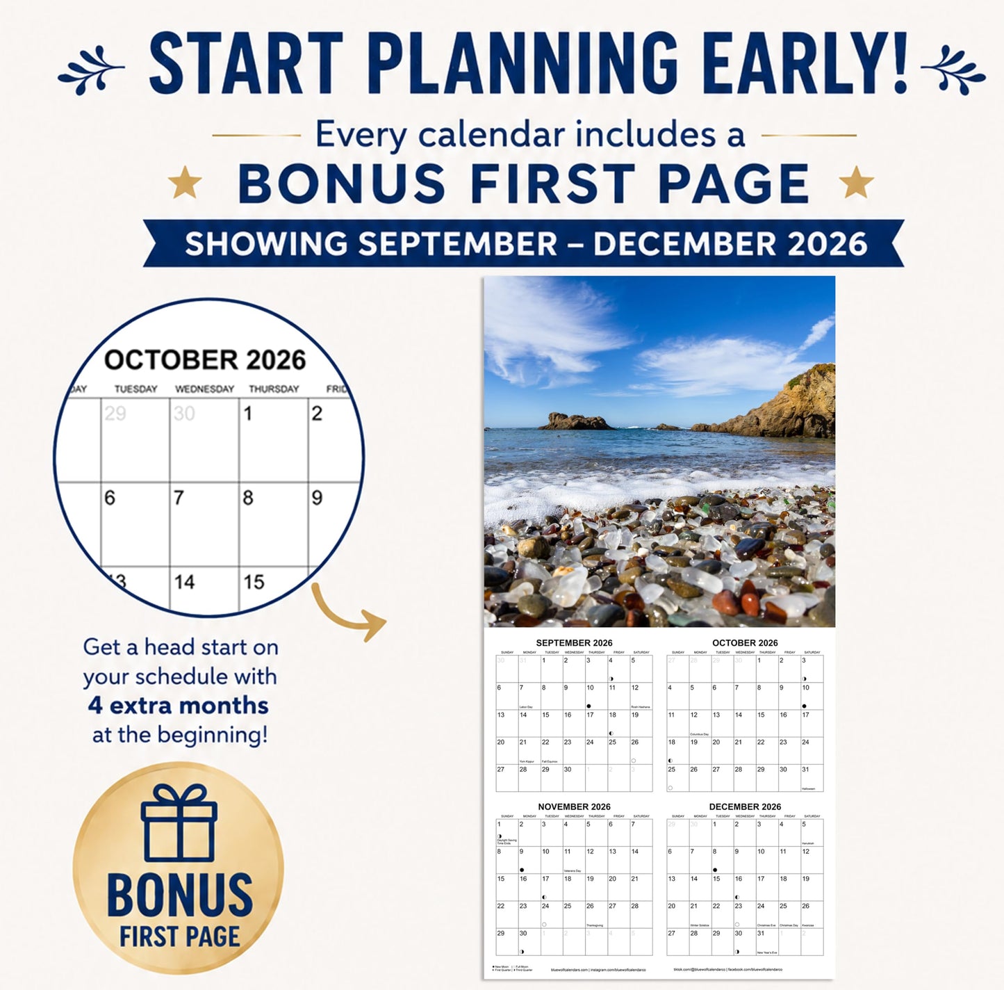 2027 Exotic Beaches Monthly Wall Calendar | Tropical Beaches Travel Calendar 2026-2027