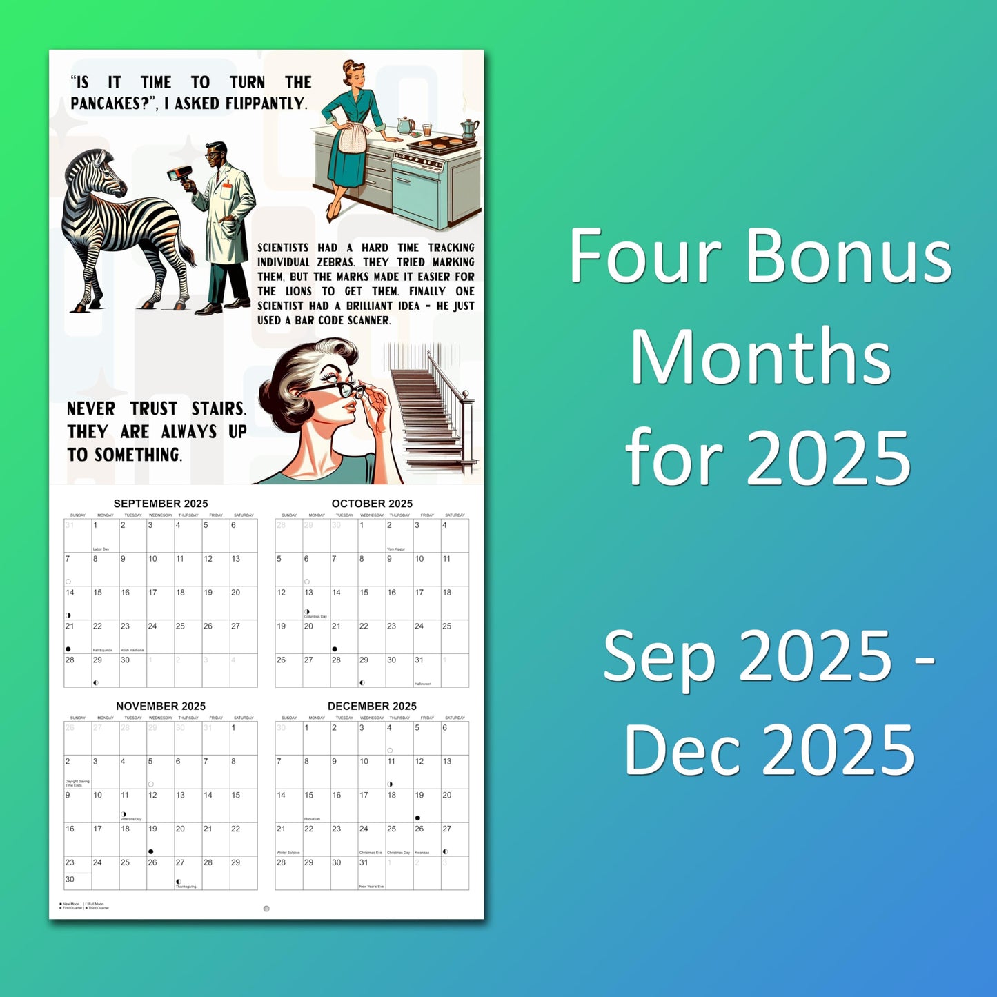 2026 Dad Jokes Monthly Wall Calendar | 12" x 24" | White Elephant or Gag Gift Funny Calendar 2025-2026