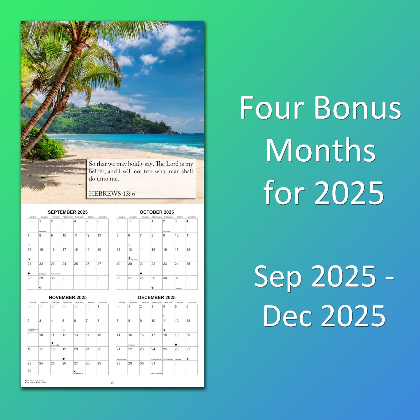 2026 Fear Not Bible Verses Monthly Wall Calendar | 12" x 24" | Religious Calendar 2025-2026