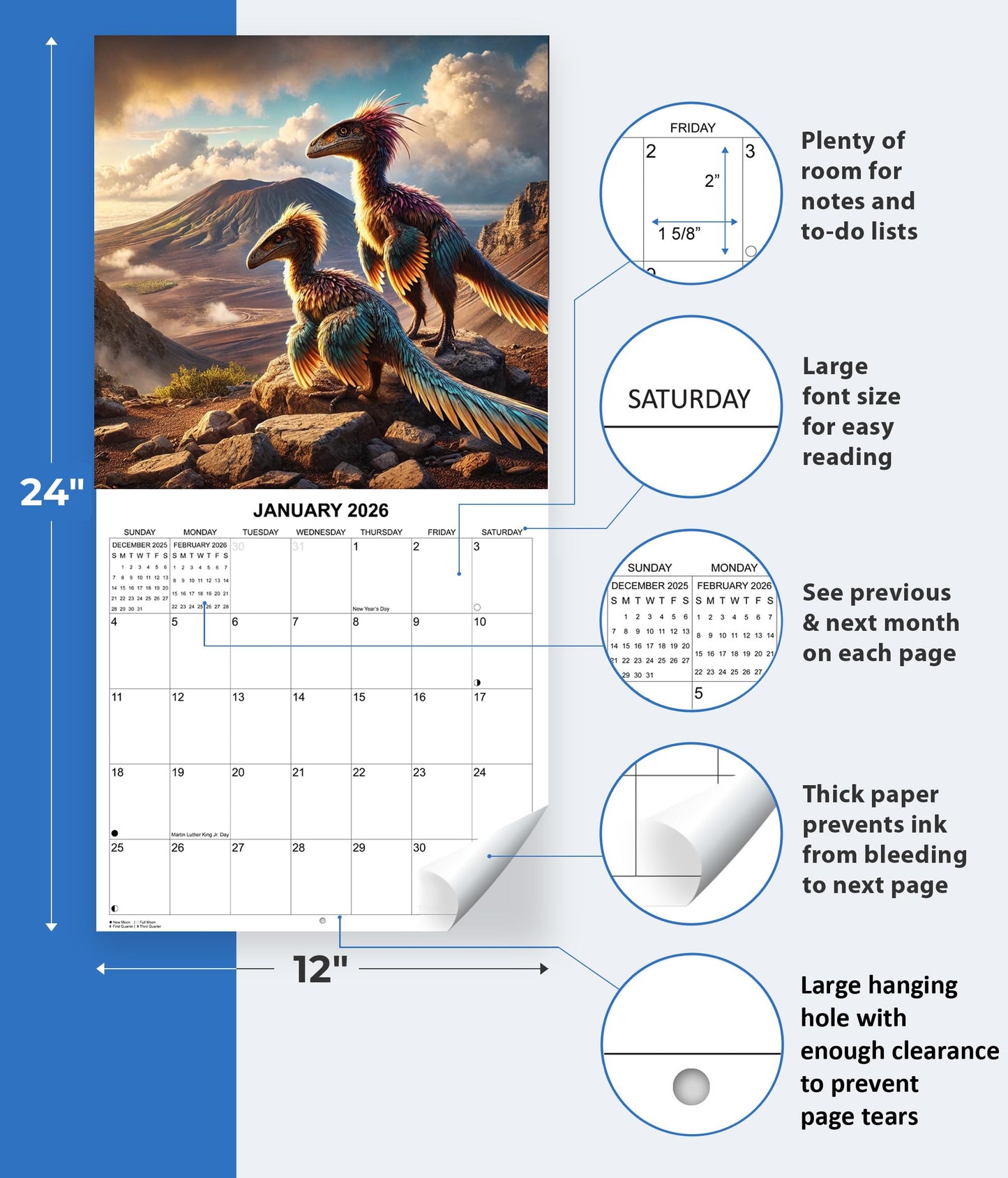 2026 Dinosaurs in National Parks Monthly Wall Calendar | 12" x 24" | Dinosaur Calendar 2025-2026