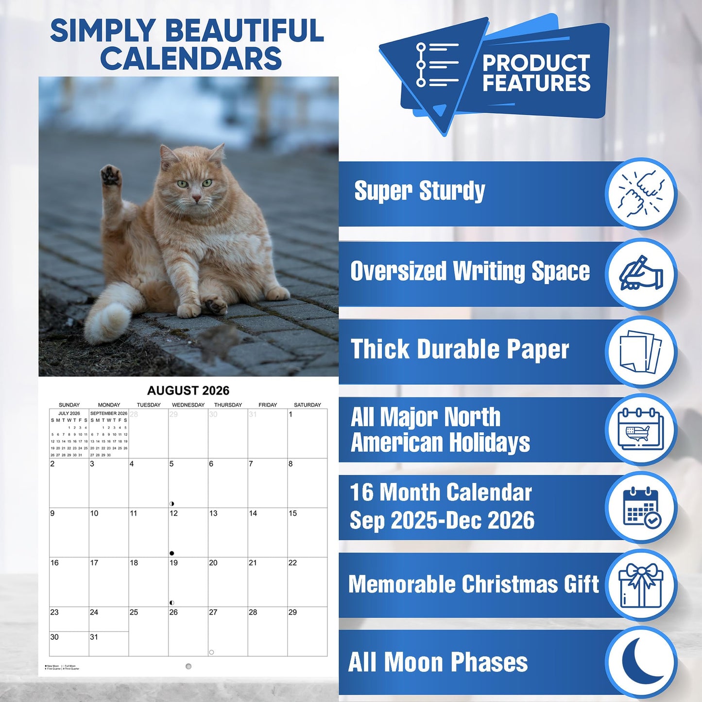 2026 Fat Cats Monthly Wall Calendar | 12" x 24" | Funny Cats Gag Gift or White Elephant Gift Calendar 2025-2026