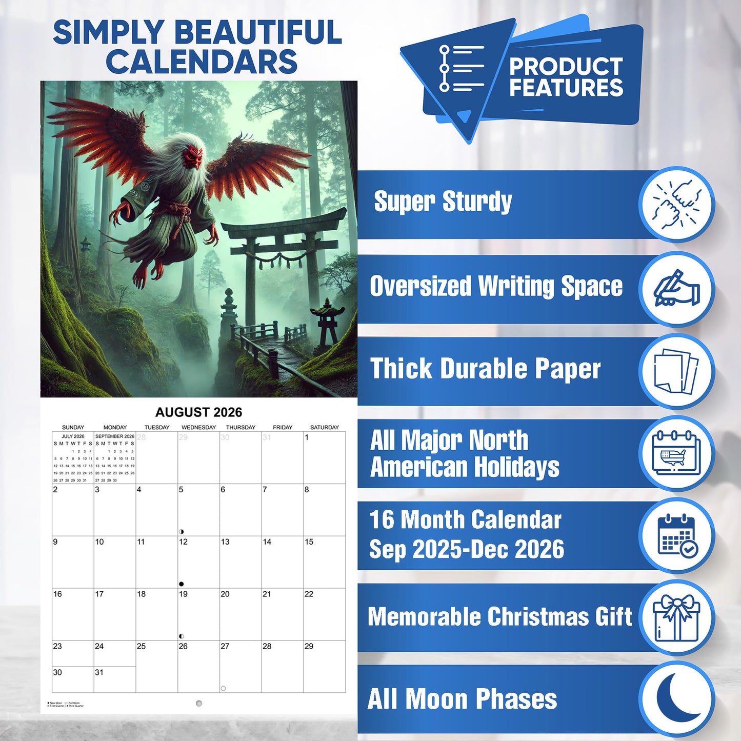 2026 Cryptids Monthly Wall Calendar - Illustrations of Bigfoot, Loch Ness Monster and Other Cryptids | 12" x 24" | Cryptozoology Calendar 2025-2026