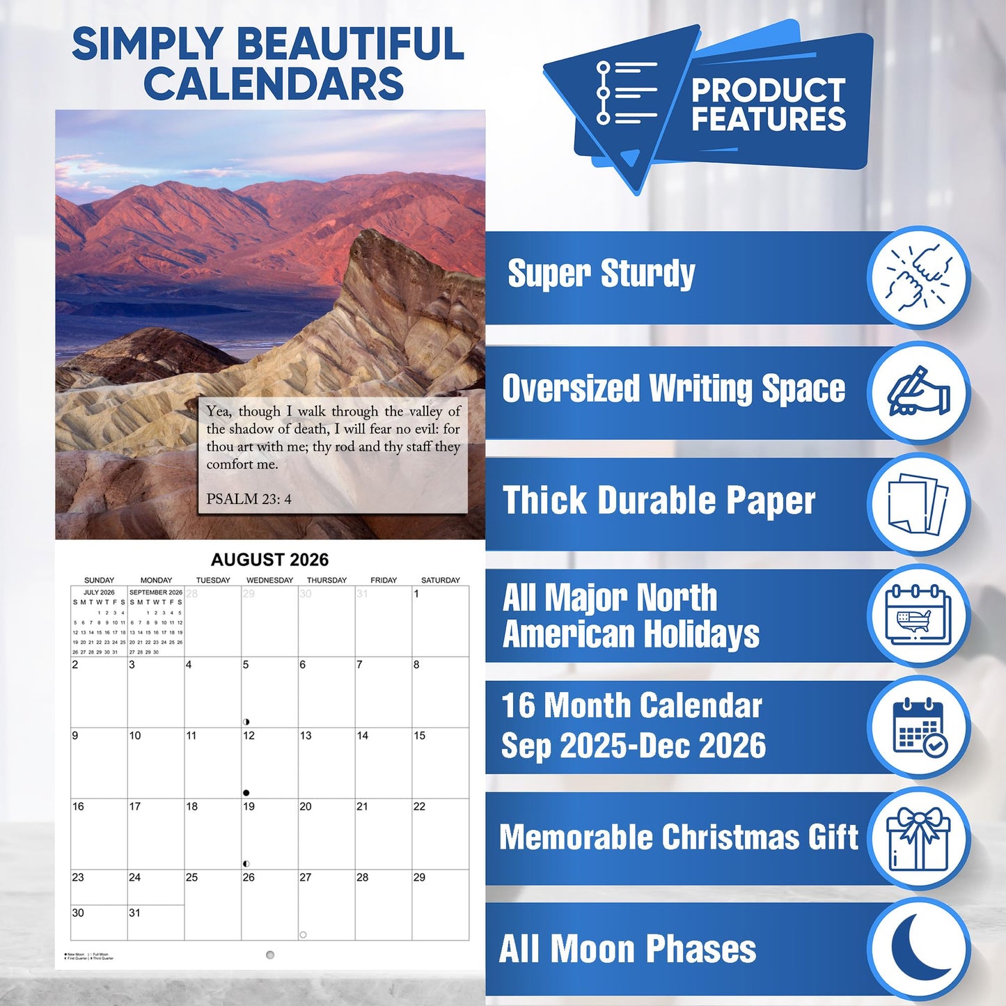 2026 Fear Not Bible Verses Monthly Wall Calendar | 12" x 24" | Religious Calendar 2025-2026