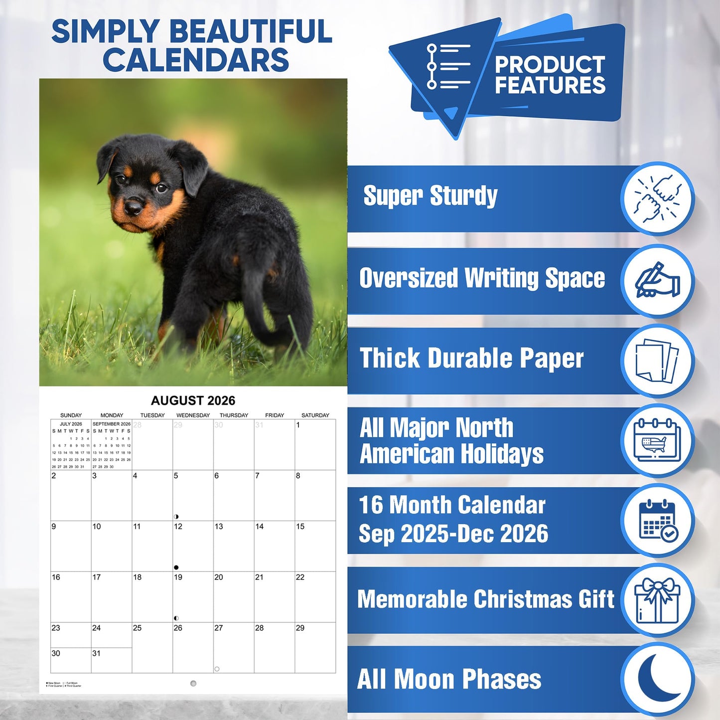 2026 Rottweilers Monthly Wall Calendar | 12" x 24" | Dog Calendar September 2025 - December 2026