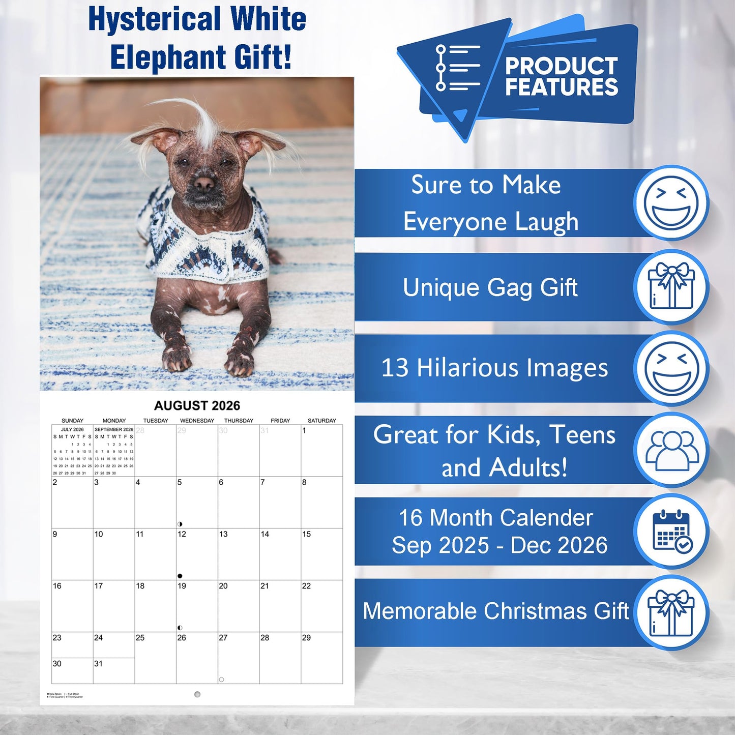 2026 Ugly Dogs Monthly Wall Calendar | Hilarious Gag Gift for Dog Lovers | Funny Dogs White Elephant Gift Calendar September 2025 - December 2026