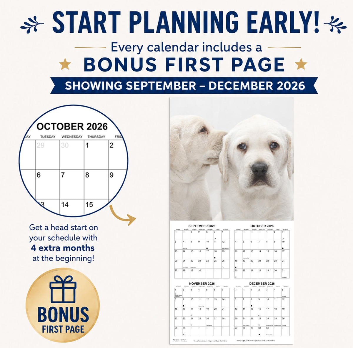2027 Labs Monthly Wall Calendar | Labrador Retrievers Calendar September 2026 - December 2027