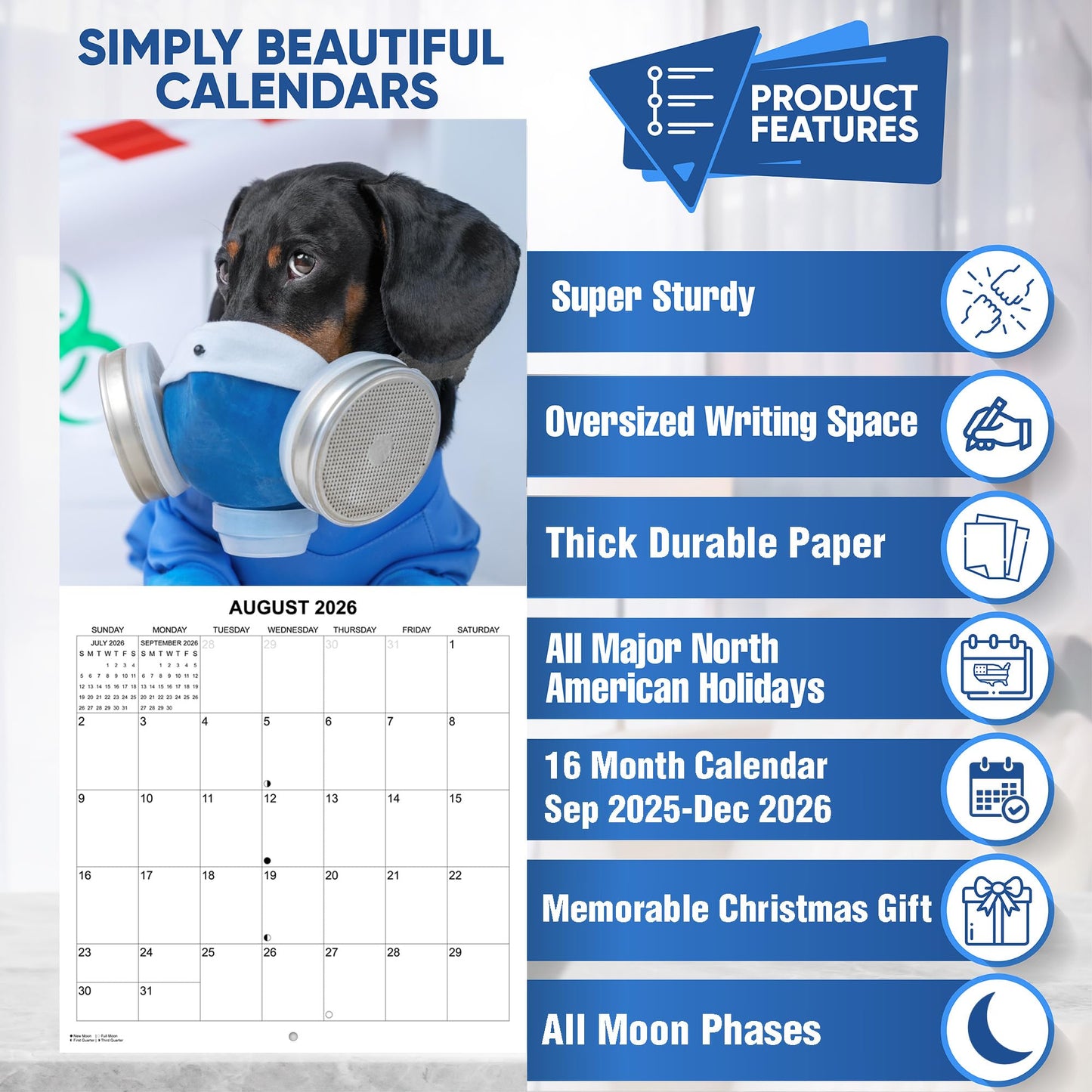 2026 Dachshunds at Work Monthly Wall Calendar | 12" x 24" | Funny Wiener Dog Calendar September 2025- December 2026