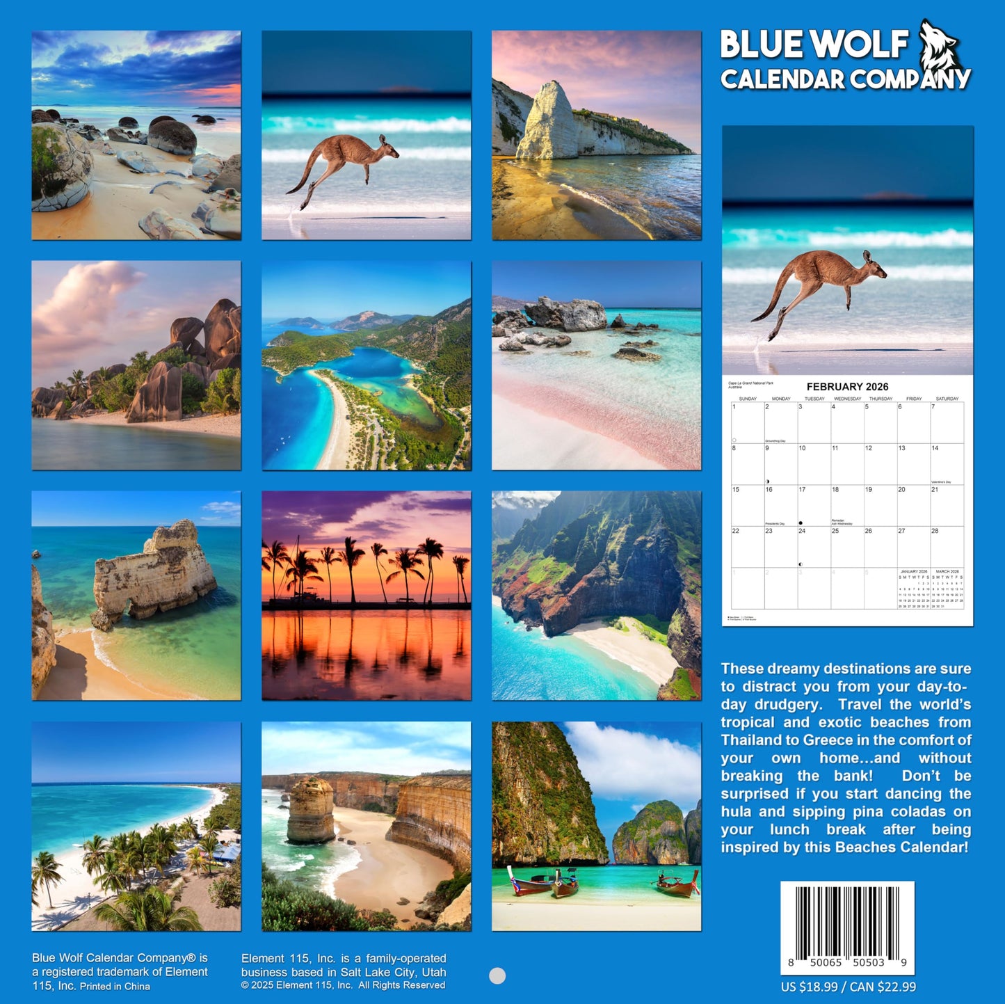 2026 Beaches Monthly Wall Calendar | 12" x 24" | Travel Calendar 2025-2026