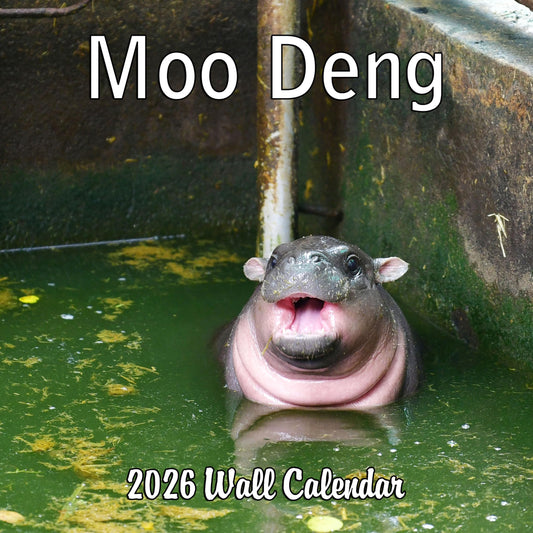 2026 Moo Deng Monthly Wall Calendar | 12" x 24" | Thai Pygmy Hippopotamus Calendar 2025-2026