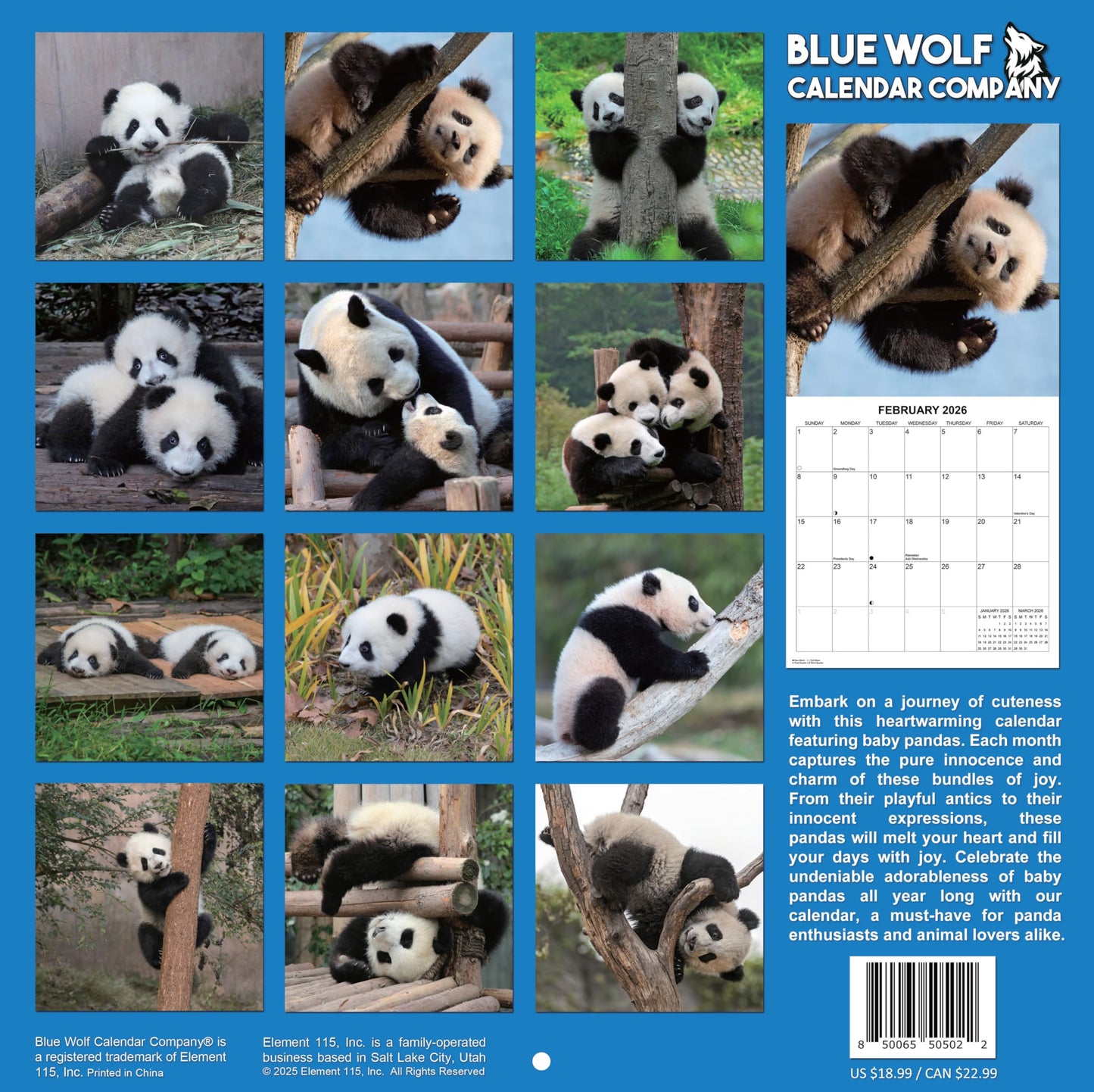 2026 Baby Pandas Monthly Wall Calendar | 12" x 24" | Animals Calendar 2025-2026