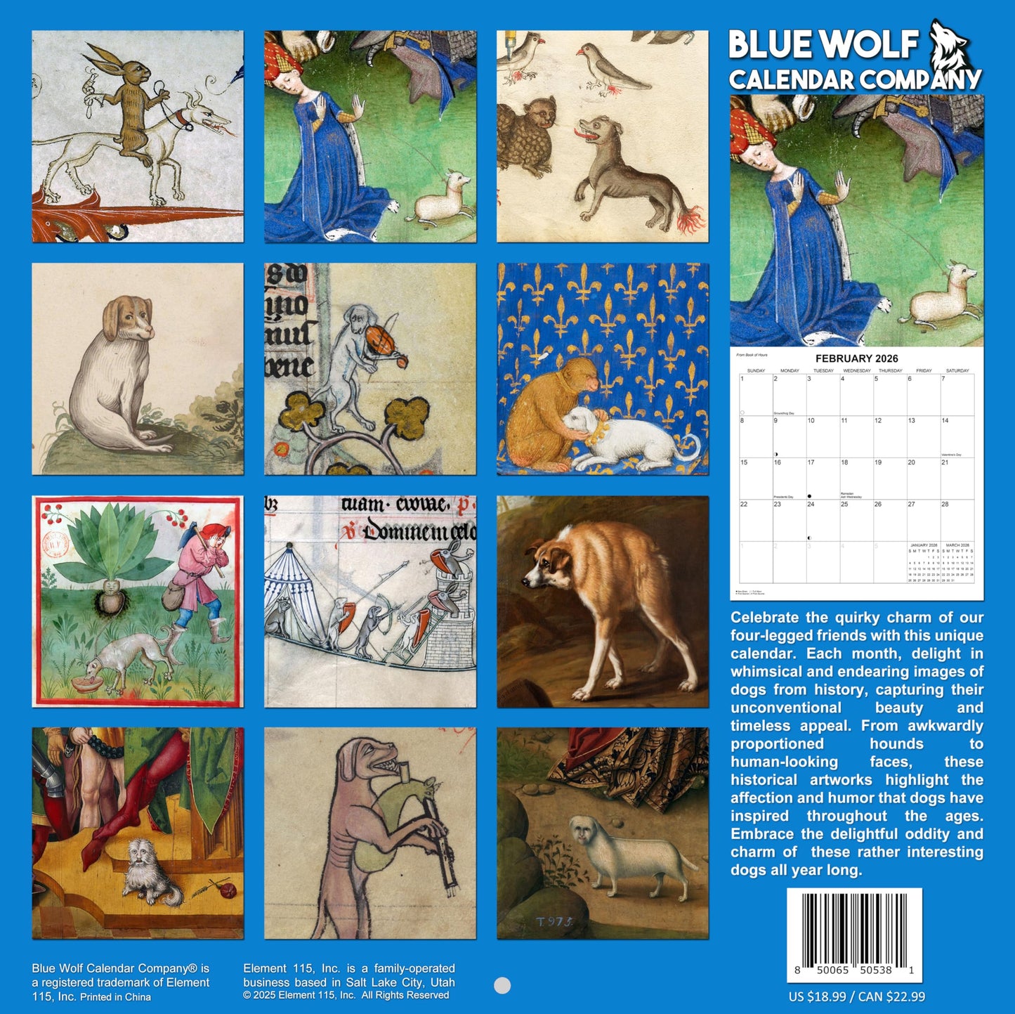 2026 History's Oddest Dog Art Monthly Wall Calendar - Ugly Dog Paintings through the Ages | 12" x 24" | White Elephant or Gag Gift Funny Calendar 2025-2026