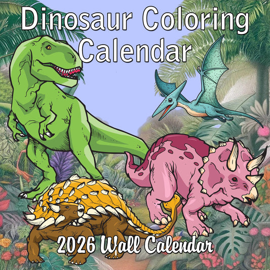 2026 Dinosaur Coloring Calendar Monthly Wall Calendar for Kids | 12" x 24" | Coloring Pages with a New Dinosaur Each Month Coloring Wall Calendar 2025-2026