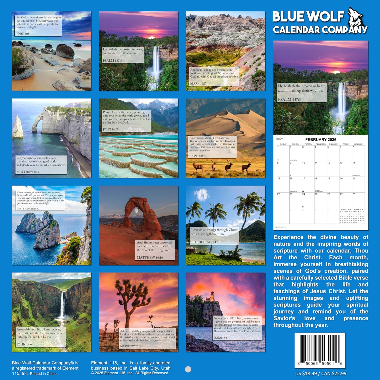 2026 Bible Verses: Thou Art the Christ Monthly Wall Calendar - Bible Quotes focused on the Savior Jesus Christ Paired with Beautiful Images of Landscapes | 12" x 24" | Christian Calendar 2025-2026