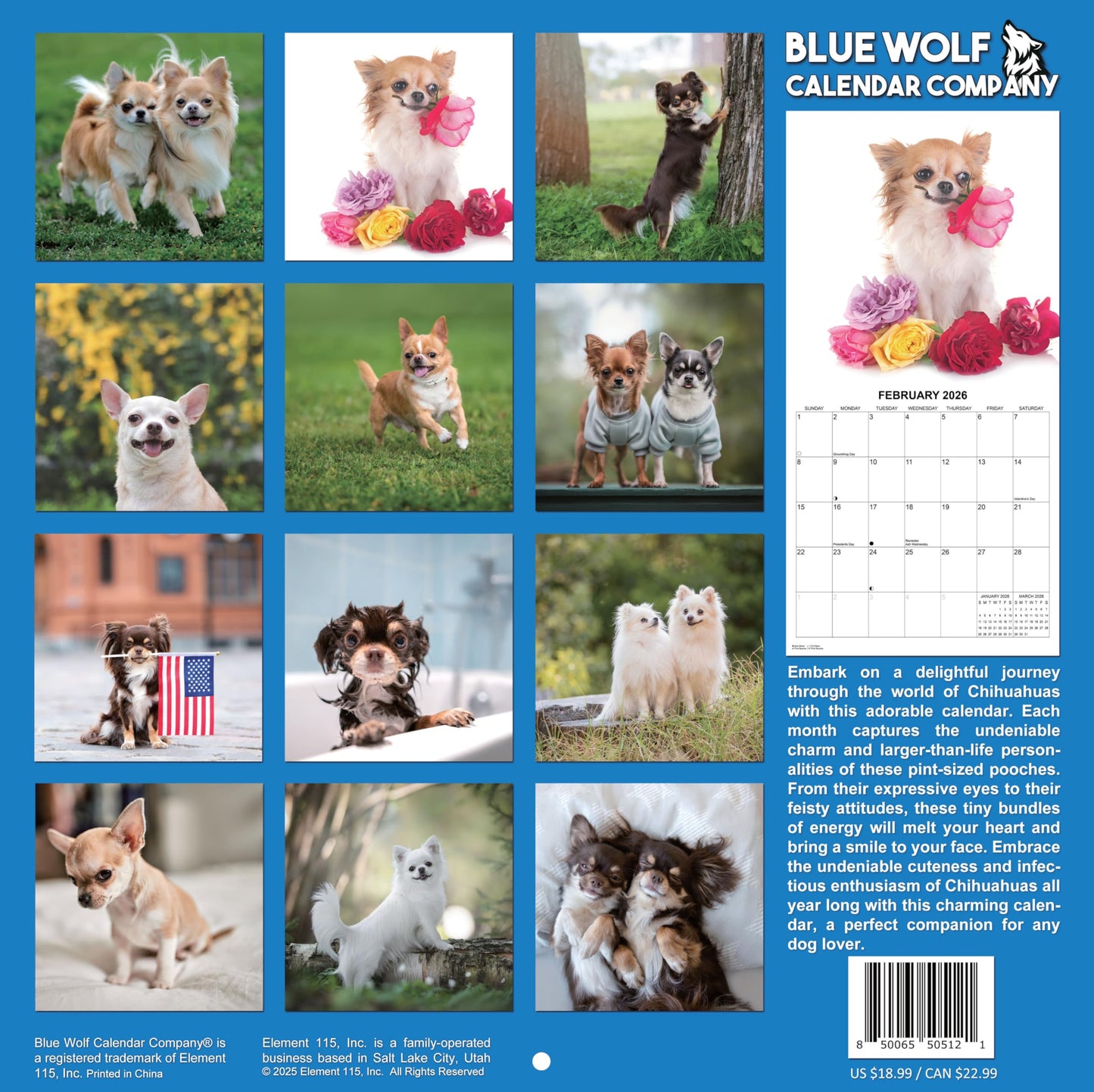 2026 Chihuahua Monthly Wall Calendar | 12" x 24" | September 2025 - December 2026 Chihuaha Dog Calendar