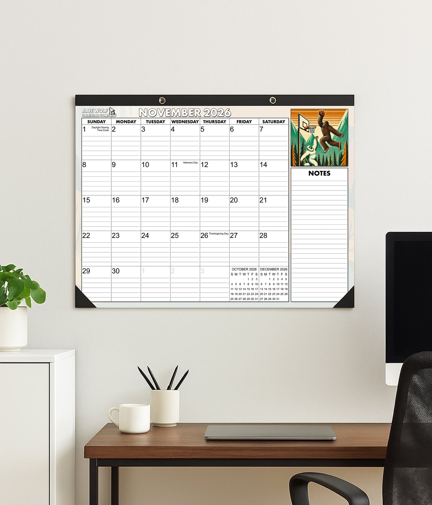 2026-2027 18-Month Monthly Desktop Calendar Bigfoot Themed | 22"x17" | January 2026 - June 2027 | Large Teacher Desk Calendar