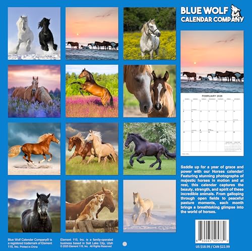2026 Horses Monthly Wall Calendar | 12" x 24" | Animals Calendar 2025-2026