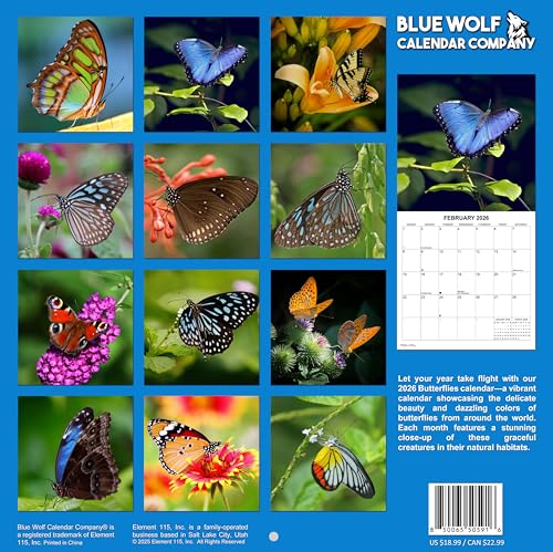 2026 Butterflies Monthly Wall Calendar | 12" x 24" | Animals Calendar 2025-2026