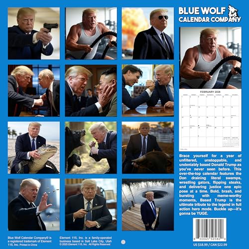 2026 Based Trump Funny Monthly Wall Calendar | 12" x 24" | Prank Gift White Elephant or Gag Gift Calendar 2025-2026