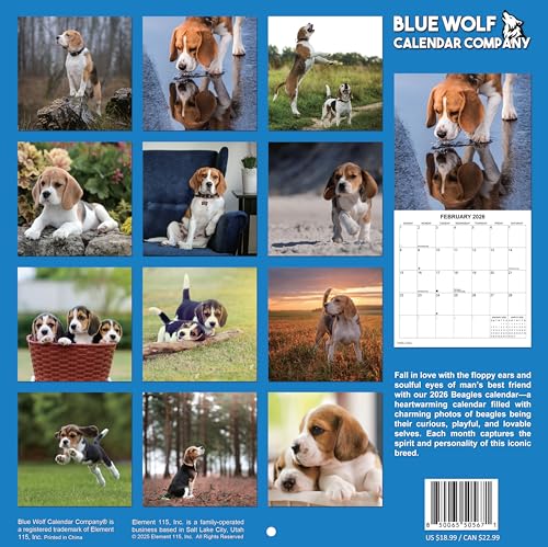 2026 Beagles Monthly Wall Calendar | 12" x 24" | Dogs Calendar September 2025- December 2026