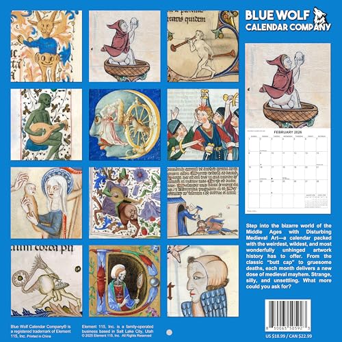 2026 Disturbing Medieval Art Monthly Wall Calendar | 12" x 24" | White Elephant or Gag Gift Funny Calendar 2025-2026