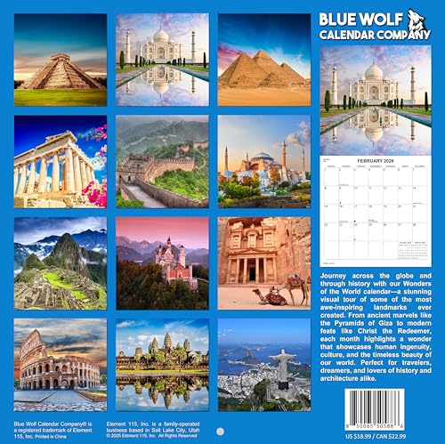 2026 Wonders of the World Monthly Wall Calendar | 12" x 24" | Travel Calendar 2025-2026