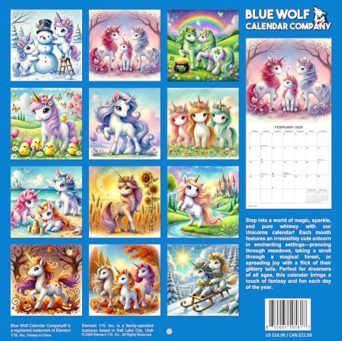 2026 Unicorns Monthly Wall Calendar | 12" x 24" | Kids Calendar 2025-2026