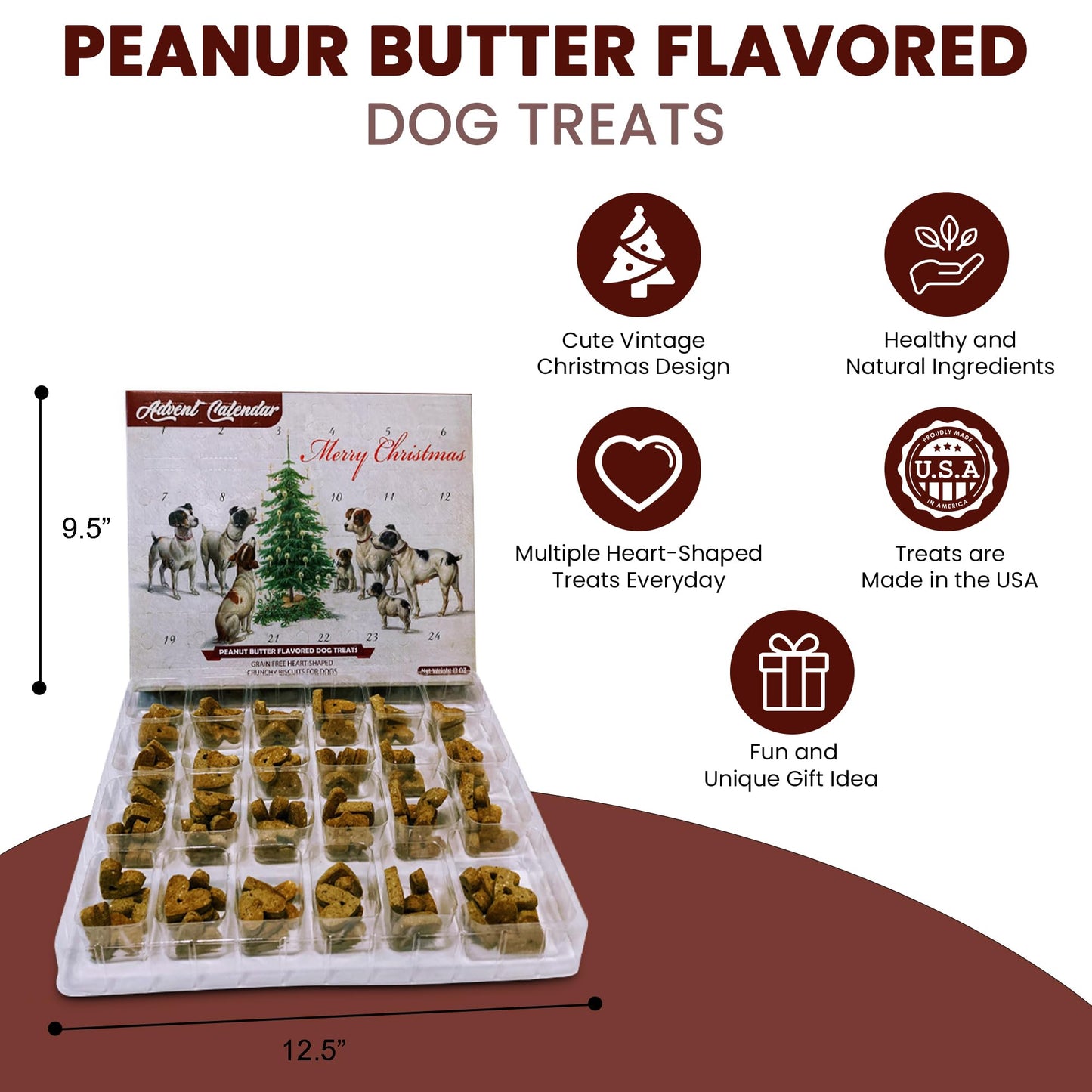 2025 Christmas Dog Advent Calendar for Dogs | 24 Days of Crunchy Peanut Butter & Quinoa Flavored Dog Treat Biscuits