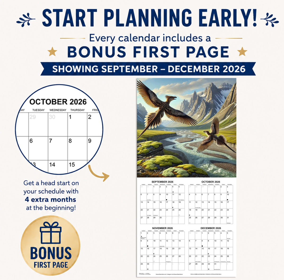 2027 Dinosaurs in National Parks Monthly Wall Calendar | Dinosaur Gift Calendar 2026-2027