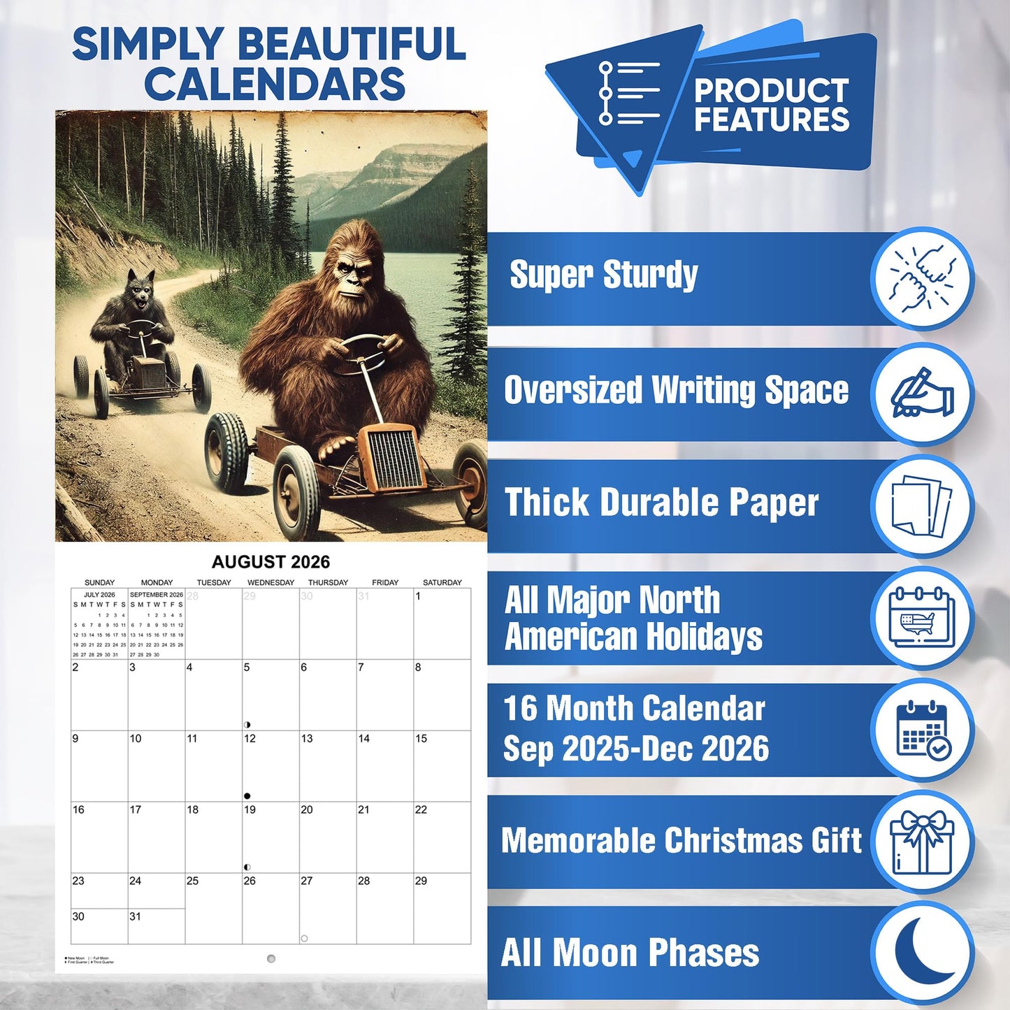 2026 The Lost Bigfoot Photographs Monthly Wall Calendar - "Recently Uncovered Vintage Pictures" of Bigfoot Doing Funny Things | 12" x 24" | Thick Sturdy Paper | White Elephant or Gag Gift Funny Calendar 2025-2026