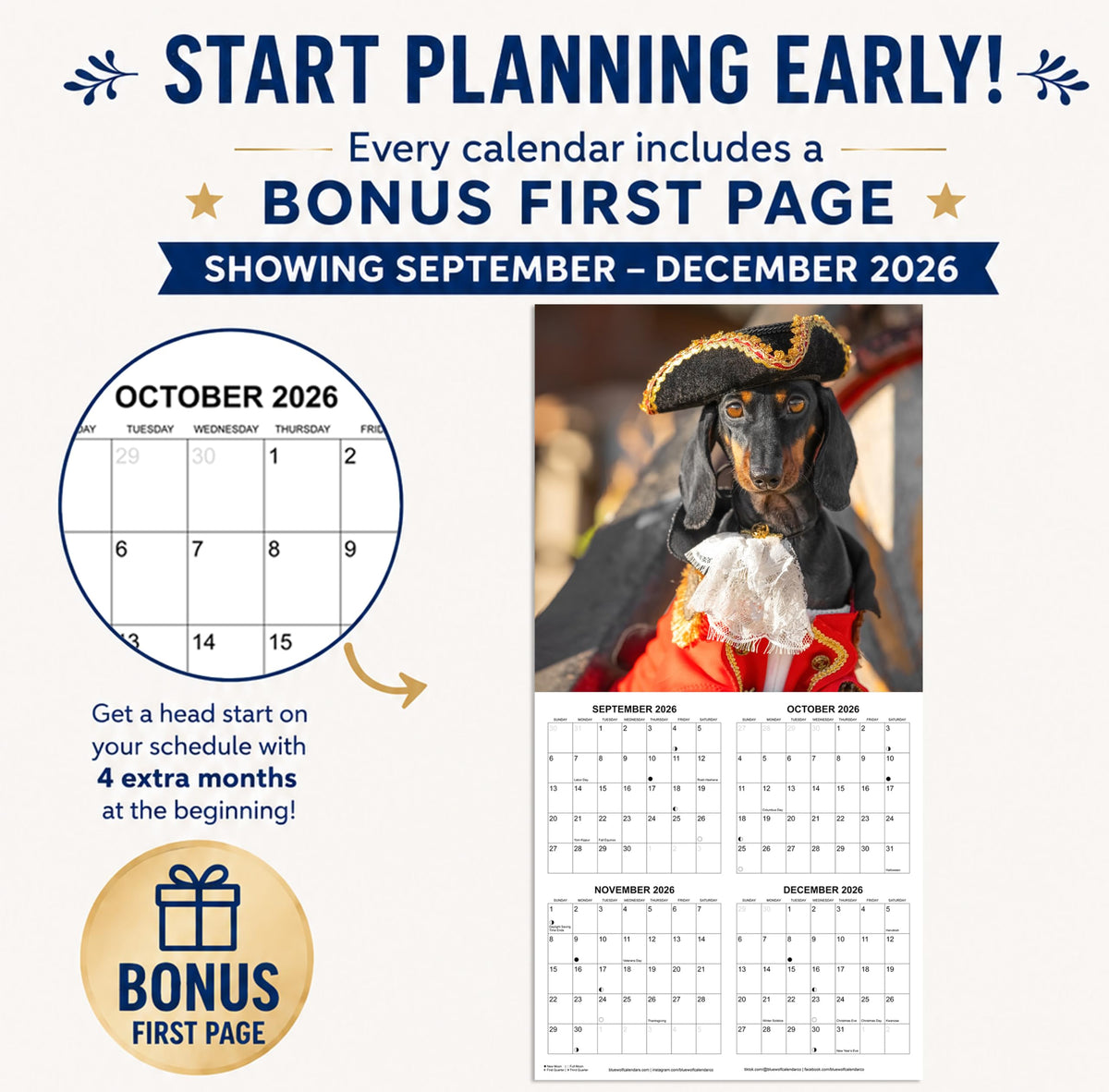 2027 Dachshunds at Work Weiner Dog Monthly Wall Calendar | Funny Wiener Dog Calendar September 2026 - December 2027
