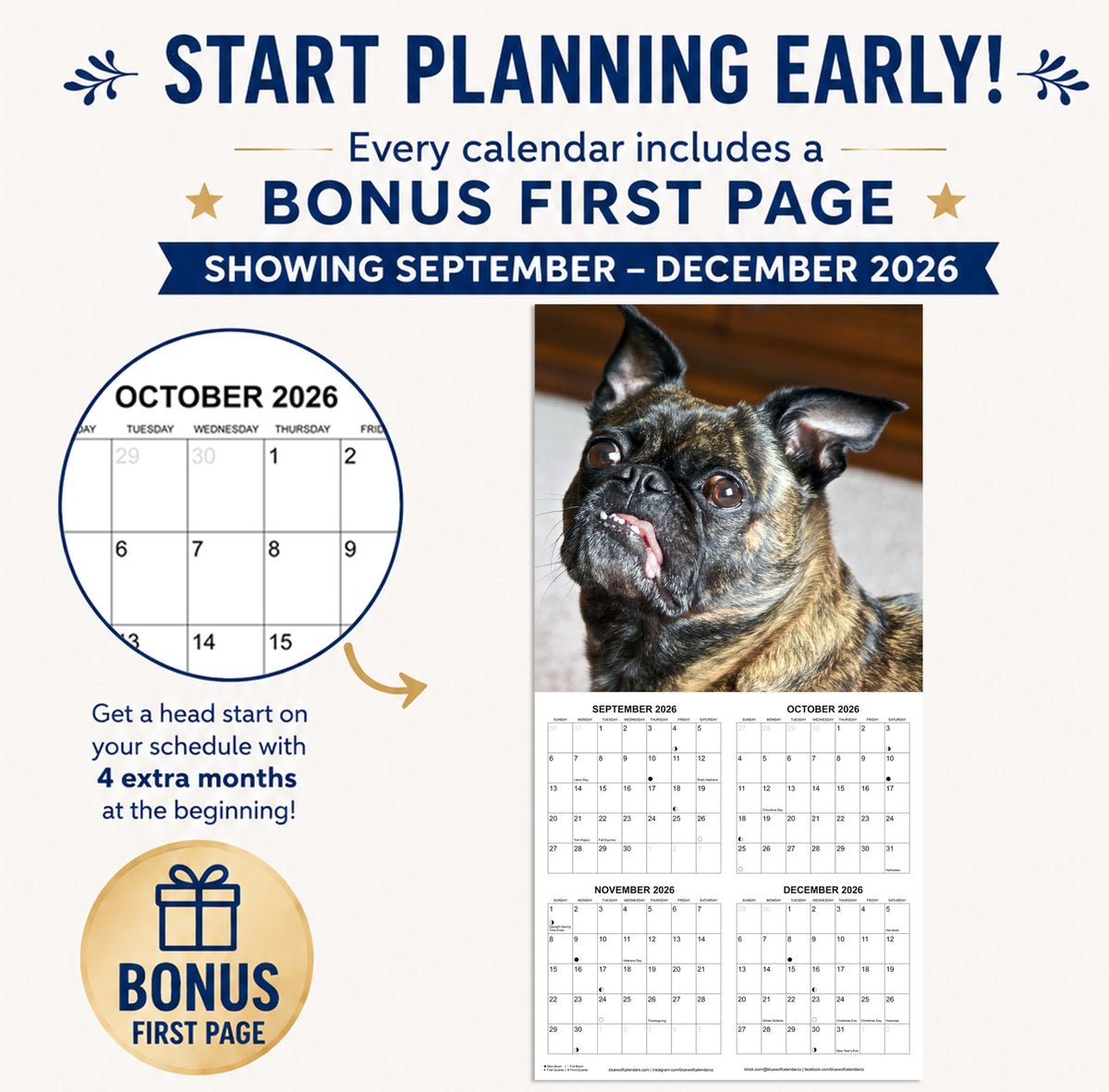 2027 Ugly Dogs Monthly Wall Calendar | Funny White Elephant Gift Gag Gift Calendar September 2026 - December 2027