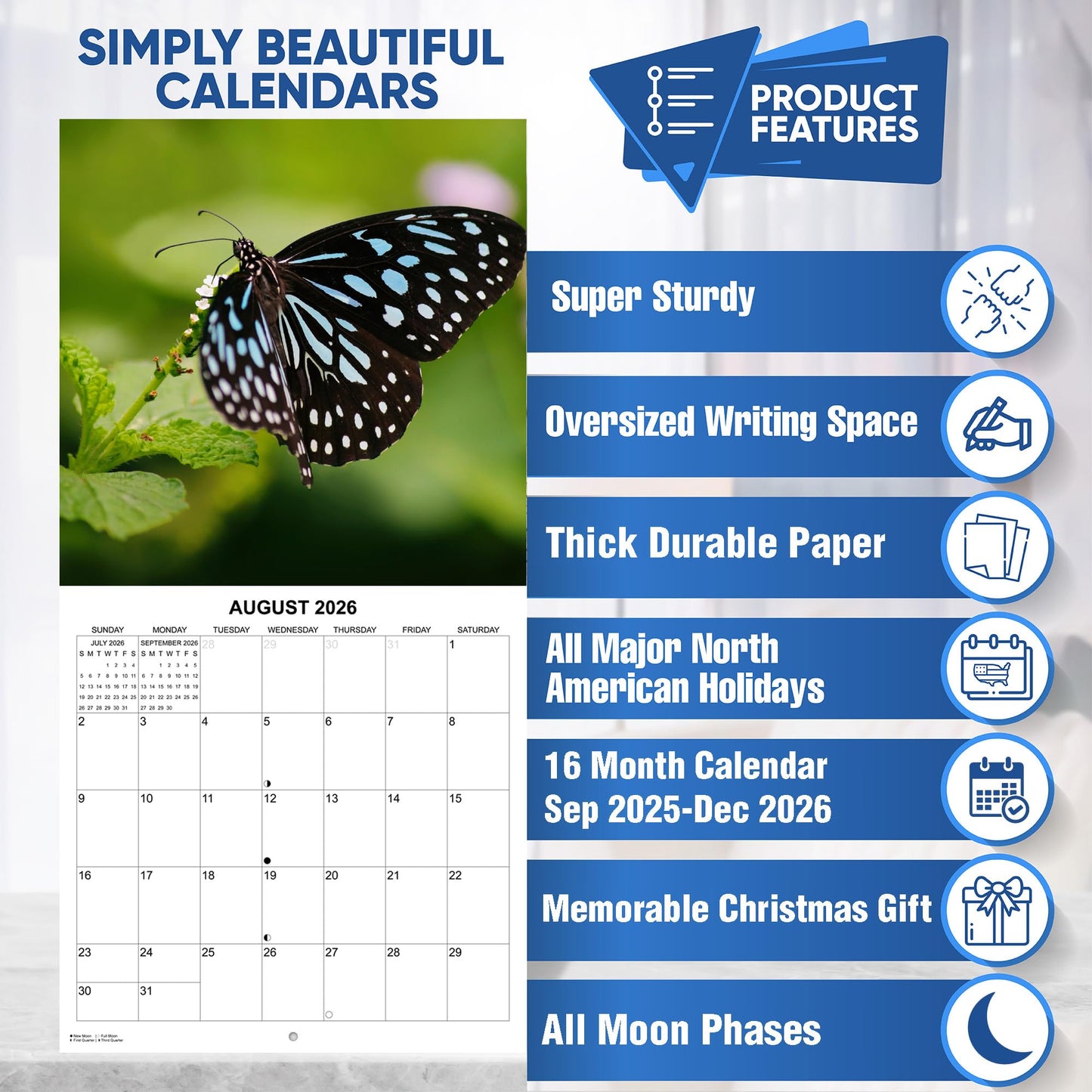 2026 Butterflies Monthly Wall Calendar | 12" x 24" | Animals Calendar 2025-2026