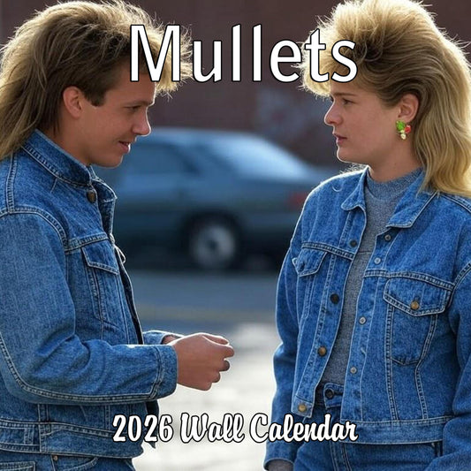 2026 Mullets Monthly Wall Calendar | 12" x 24" | White Elephant or Gag Gift Funny Calendar 2025-2026