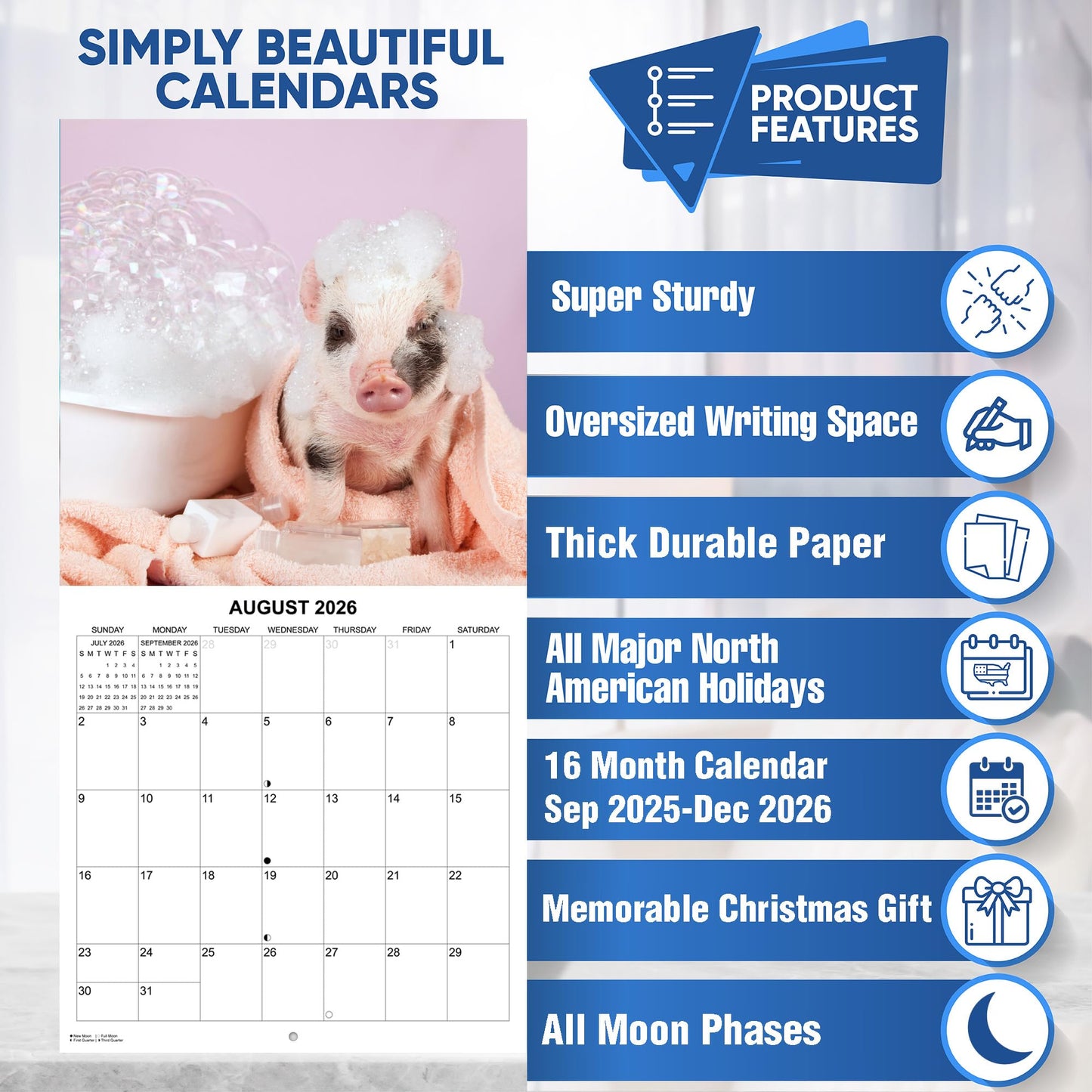 2026 Piglets Monthly Wall Calendar | 12" x 24" | Cute Animals Calendar 2025-2026