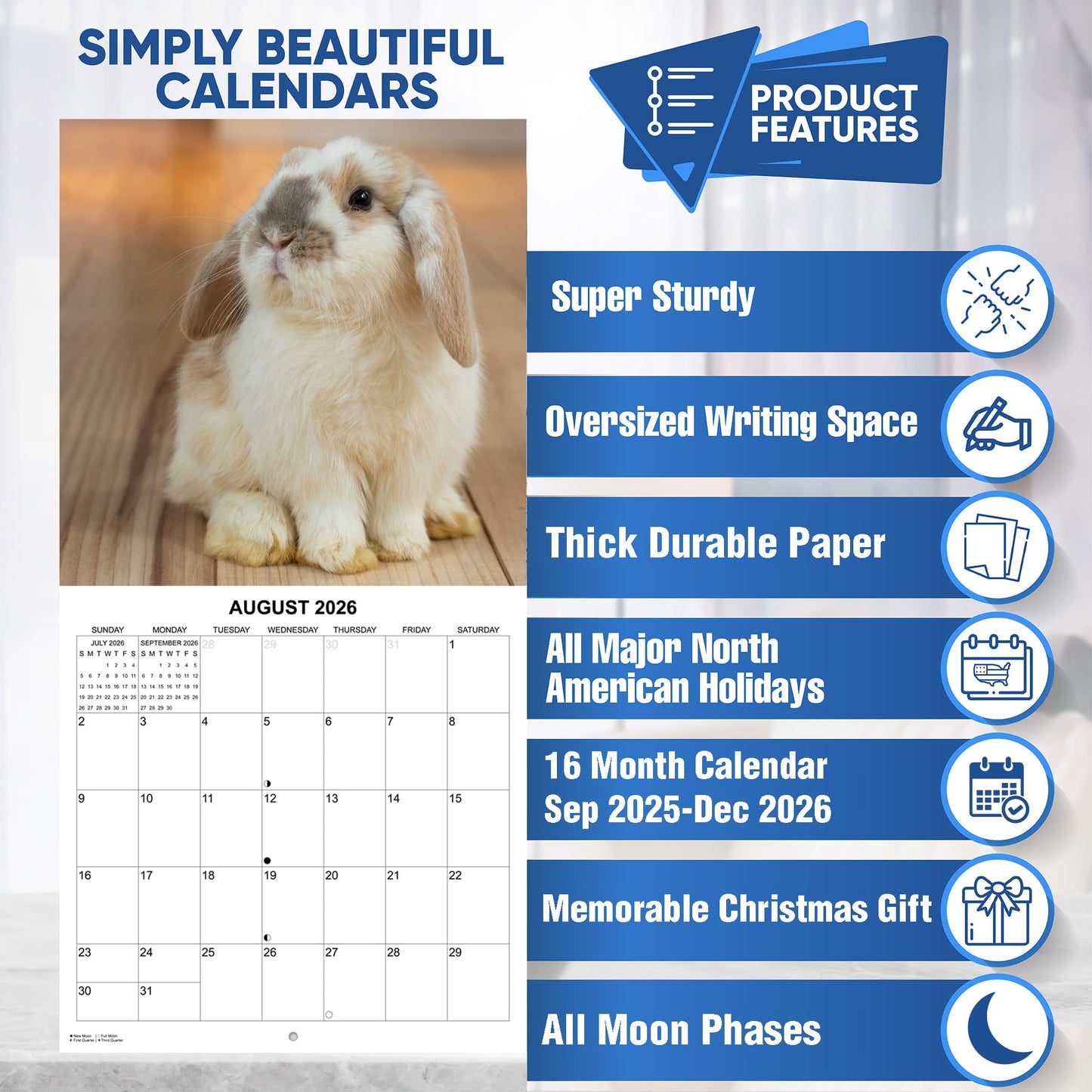 2026 Bunnies Monthly Wall Calendar - | 12" x 24" | Cute Animals Calendar 2025-2026