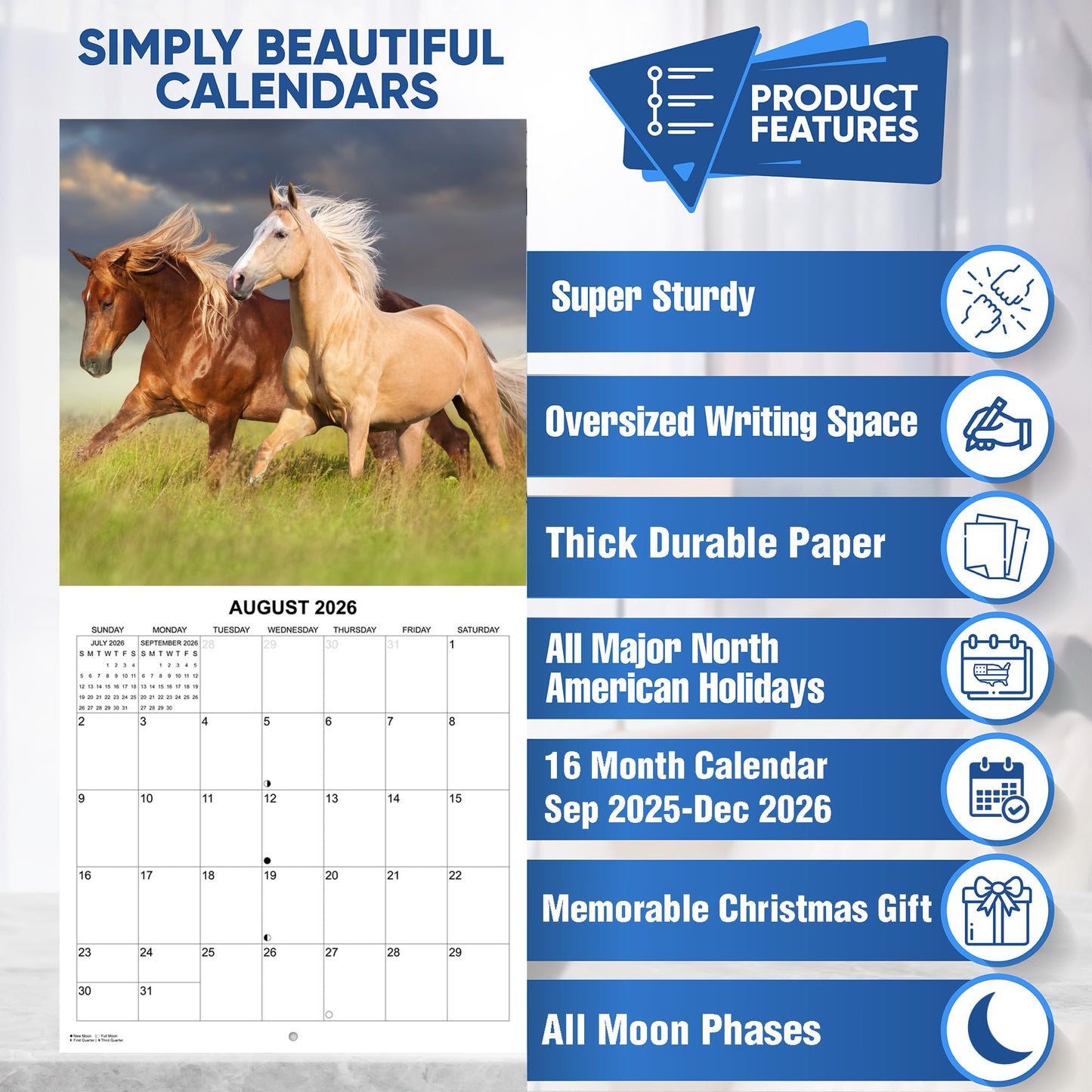 2026 Horses Monthly Wall Calendar | 12" x 24" | Animals Calendar 2025-2026