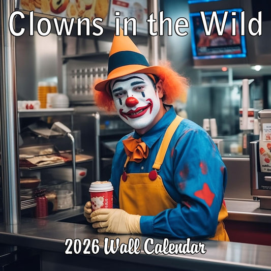 2026 Clowns in the Wild Monthly Wall Calendar | 12" x 24" | White Elephant Gag Gift Funny Creepy Clowns Calendar 2025-2026