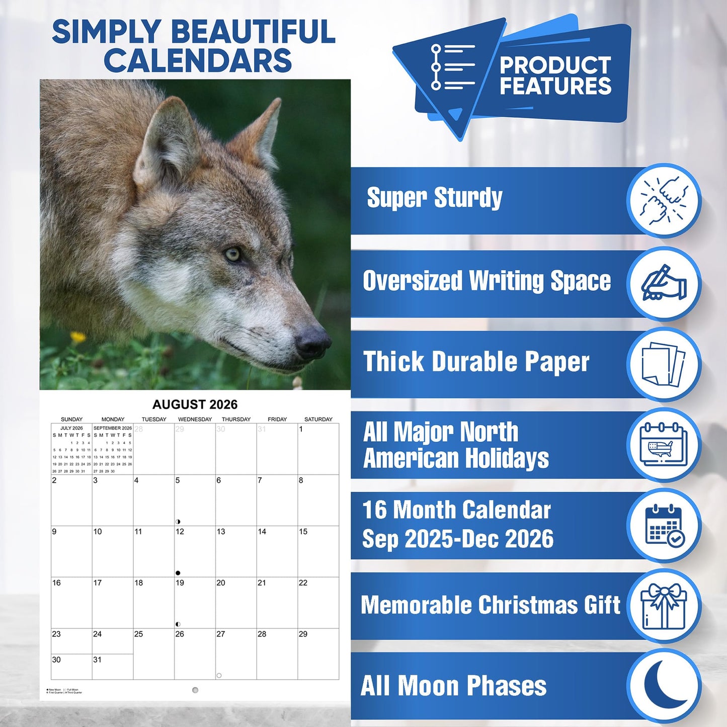 2026 Wolves of the Wild Monthly Wall Calendar | 12" x 24" | Animals Calendar 2025-2026