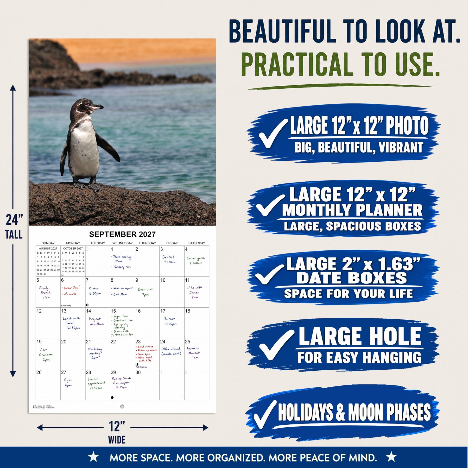 2027 Penguins Monthly Wall Calendar | Cute Animals Calendar 2026-2027